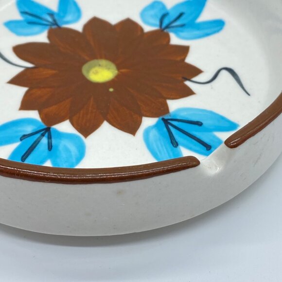 Vtg Otagiri Japan Hand-Painted Ceramic Ashtray Trinket Bowl Floral Brown Blue - Picture 4 of 11